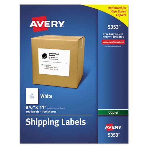 Avery Copier Mailing Labels Copiers 8.5 X 11 White 100/box - Office - Avery®