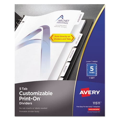 Avery Customizable Print-on Dividers 3-hole Punched 5-tab 11 X 8.5 White 1 Set - School Supplies - Avery®