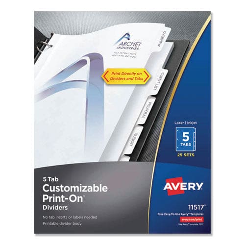 Avery Customizable Print-on Dividers 3-hole Punched 5-tab 11 X 8.5 White 25 Sets - School Supplies - Avery®