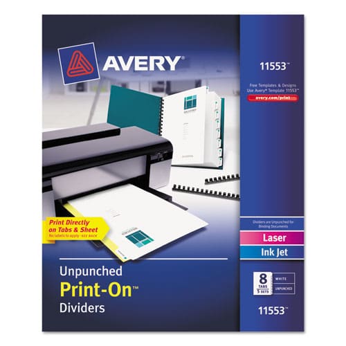 Avery Customizable Print-on Dividers Unpunched 8-tab 11 X 8.5 White 5 Sets - School Supplies - Avery®