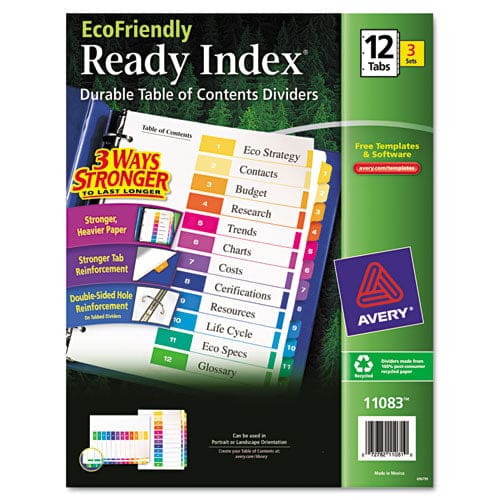 Avery Customizable Table Of Contents Ready Index Dividers With Multicolor Tabs 12-tab 1 To 12 11 X 8.5 White 3 Sets - Office - Avery®