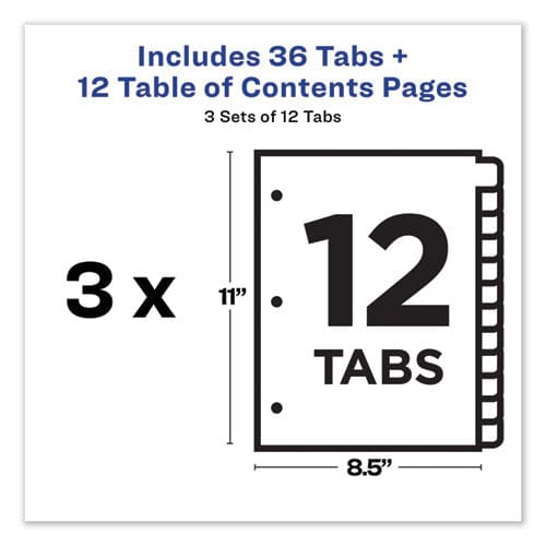 Avery Customizable Table Of Contents Ready Index Dividers With Multicolor Tabs 12-tab 1 To 12 11 X 8.5 White 3 Sets - Office - Avery®