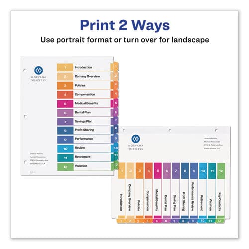 Avery Customizable Table Of Contents Ready Index Dividers With Multicolor Tabs 12-tab 1 To 12 11 X 8.5 White 3 Sets - Office - Avery®