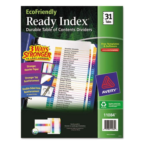 Avery Customizable Table Of Contents Ready Index Dividers With Multicolor Tabs 31-tab 1 To 31 11 X 8.5 White 1 Set - Office - Avery®