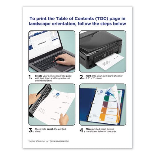 Avery Customizable Table Of Contents Ready Index Dividers With Multicolor Tabs 8-tab 1 To 8 11 X 8.5 Translucent 1 Set - Office - Avery®