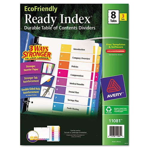 Avery Customizable Table Of Contents Ready Index Dividers With Multicolor Tabs 8-tab 1 To 8 11 X 8.5 White 3 Sets - Office - Avery®