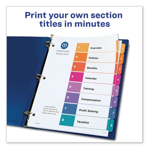 Avery Customizable Table Of Contents Ready Index Dividers With Multicolor Tabs 8-tab 1 To 8 11 X 8.5 White 3 Sets - Office - Avery®