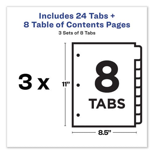 Avery Customizable Table Of Contents Ready Index Dividers With Multicolor Tabs 8-tab 1 To 8 11 X 8.5 White 3 Sets - Office - Avery®