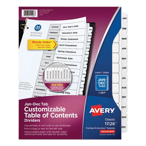 Avery Customizable Toc Ready Index Black And White Dividers 12-tab Jan. To Dec. 11 X 8.5 1 Set - Office - Avery®