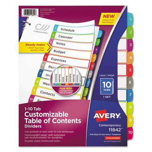 Avery Customizable Toc Ready Index Multicolor Tab Dividers 10-tab 1 To 10 11 X 8.5 White Contemporary Color Tabs 1 Set - Office - Avery®