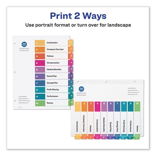 Avery Customizable Toc Ready Index Multicolor Tab Dividers 10-tab 1 To 10 11 X 8.5 White Traditional Color Tabs 1 Set - Office - Avery®