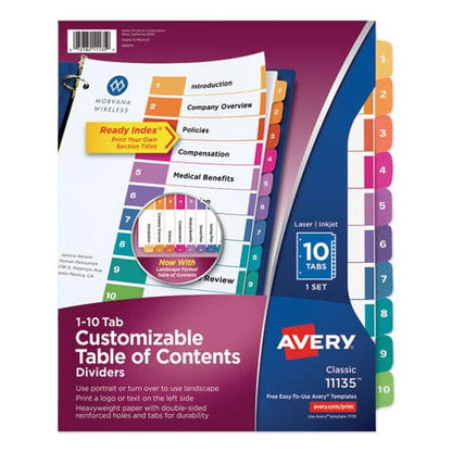 Avery Customizable Toc Ready Index Multicolor Tab Dividers 10-tab 1 To 10 11 X 8.5 White Traditional Color Tabs 1 Set - Office - Avery®