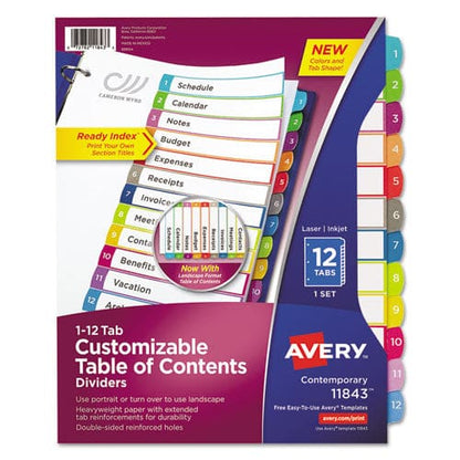 Avery Customizable Toc Ready Index Multicolor Tab Dividers 12-tab 1 To 12 11 X 8.5 White Contemporary Color Tabs 1 Set - Office - Avery®