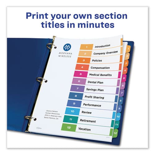 Avery Customizable Toc Ready Index Multicolor Tab Dividers 12-tab 1 To 12 11 X 8.5 White Traditional Color Tabs 6 Sets - Office - Avery®