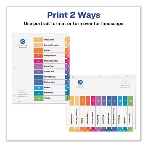 Avery Customizable Toc Ready Index Multicolor Tab Dividers 12-tab 1 To 12 11 X 8.5 White Traditional Color Tabs 6 Sets - Office - Avery®