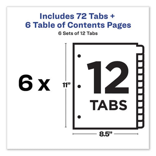 Avery Customizable Toc Ready Index Multicolor Tab Dividers 12-tab 1 To 12 11 X 8.5 White Traditional Color Tabs 6 Sets - Office - Avery®