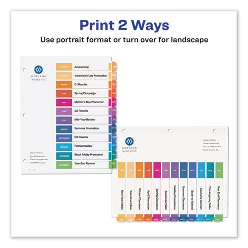 Avery Customizable Toc Ready Index Multicolor Tab Dividers 12-tab Jan. To Dec. 11 X 8.5 White Traditional Color Tabs 1 Set - Office - Avery®