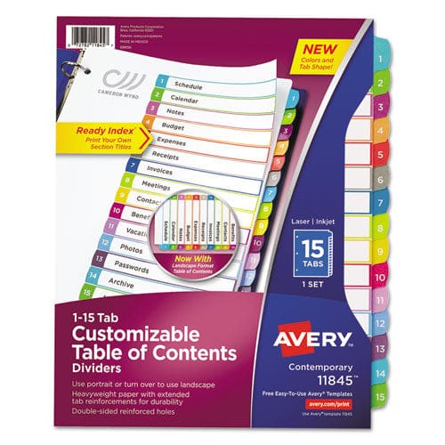 Avery Customizable Toc Ready Index Multicolor Tab Dividers 15-tab 1 To 15 11 X 8.5 White Contemporary Color Tabs 1 Set - Office - Avery®