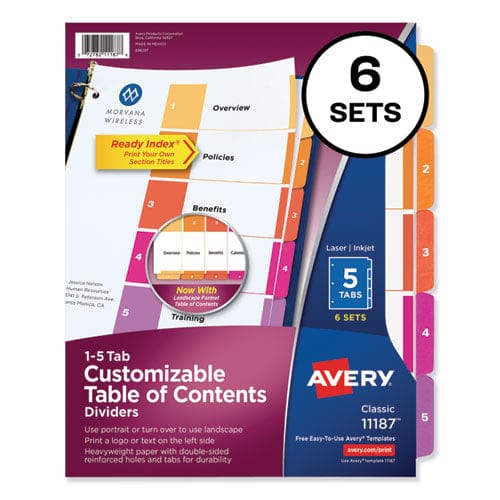 Avery Customizable Toc Ready Index Multicolor Tab Dividers 5-tab 1 To 5 11 X 8.5 White Traditional Color Tabs 6 Sets - Office - Avery®