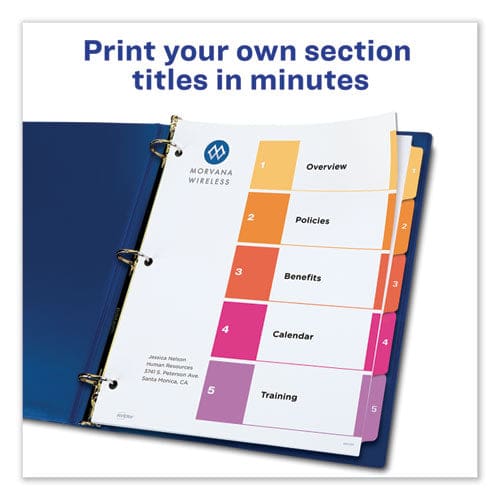 Avery Customizable Toc Ready Index Multicolor Tab Dividers 5-tab 1 To 5 11 X 8.5 White Traditional Color Tabs 6 Sets - Office - Avery®