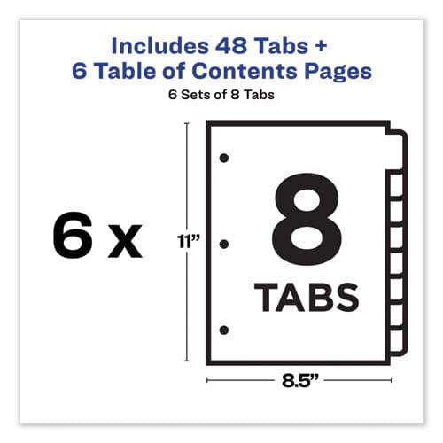 Avery Customizable Toc Ready Index Multicolor Tab Dividers 8-tab 1 To 8 11 X 8.5 White Traditional Color Tabs 6 Sets - Office - Avery®