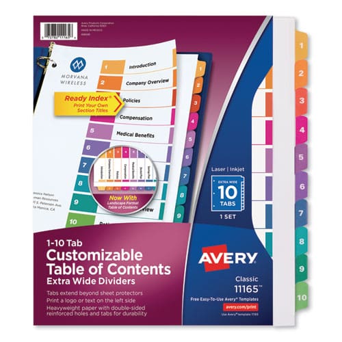 Avery Customizable Toc Ready Index Multicolor Tab Dividers Extra Wide Tabs 10-tab 1 To 10 11 X 9.25 White 1 Set - Office - Avery®