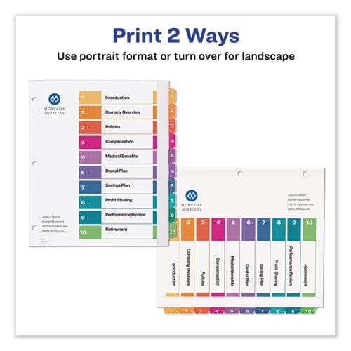 Avery Customizable Toc Ready Index Multicolor Tab Dividers Extra Wide Tabs 10-tab 1 To 10 11 X 9.25 White 1 Set - Office - Avery®