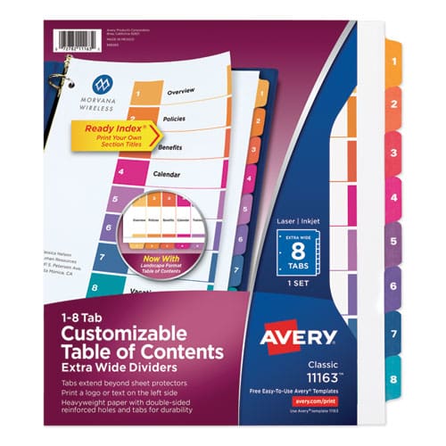 Avery Customizable Toc Ready Index Multicolor Tab Dividers Extra Wide Tabs 8-tab 1 To 8 11 X 9.25 White 1 Set - Office - Avery®