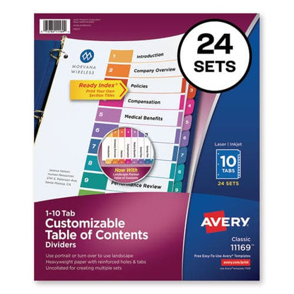 Avery Customizable Toc Ready Index Multicolor Tab Dividers Uncollated 10-tab 1 To 10 11 X 8.5 White 24 Sets - Office - Avery®