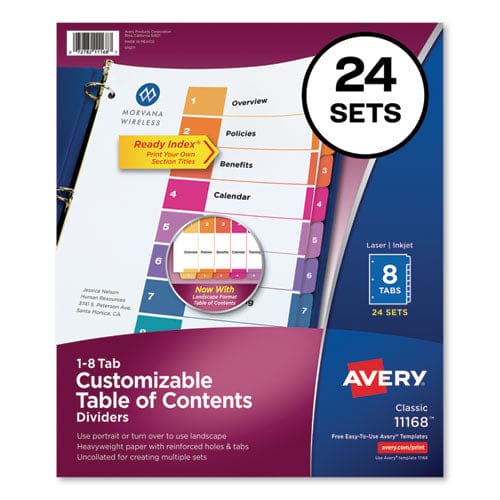 Avery Customizable Toc Ready Index Multicolor Tab Dividers Uncollated 8-tab 1 To 8 11 X 8.5 White 24 Sets - Office - Avery®