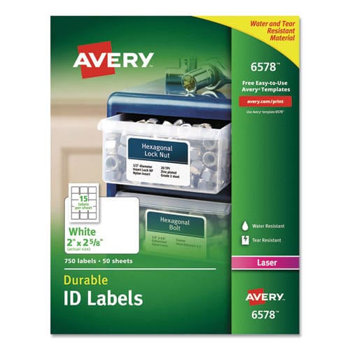 Avery Durable Permanent Id Labels With Trueblock Technology Laser Printers 1.25 X 1.75 White 32/sheet 50 Sheets/pack - Office - Avery®