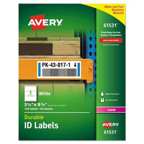 Avery Durable Permanent Id Labels With Trueblock Technology Laser Printers 3.25 X 8.38 White 3/sheet 50 Sheets/pack - Office - Avery®