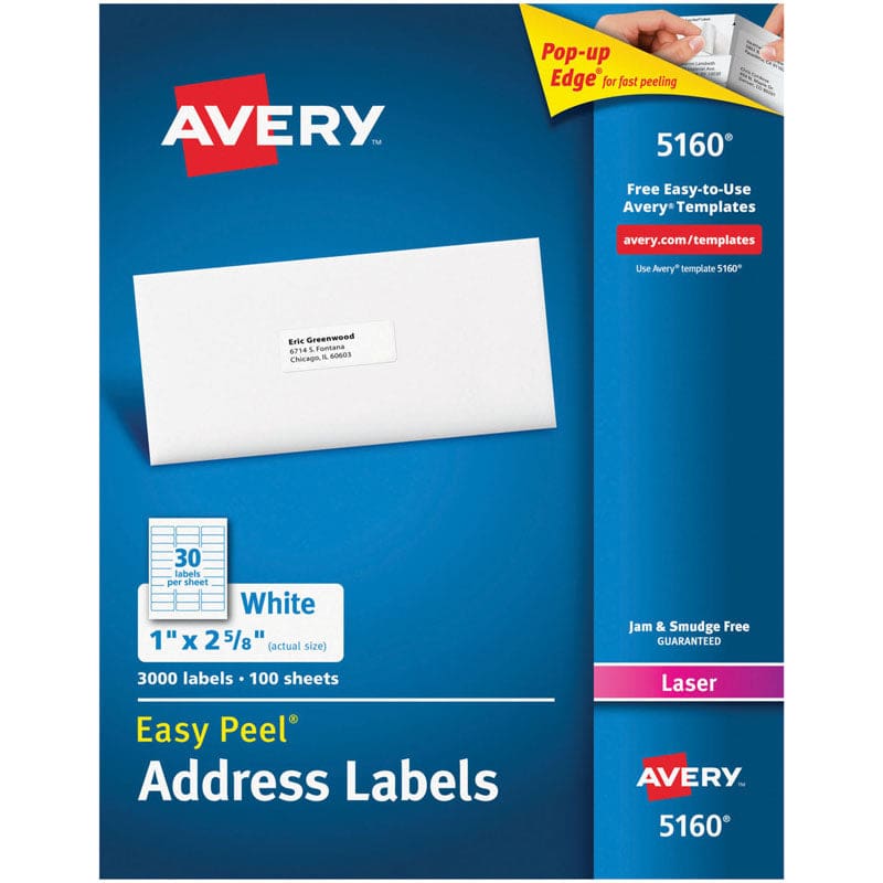 Avery Easy Peel White Address Labels 1X2 5/8 3000Ct - Organization - Avery Products Corp