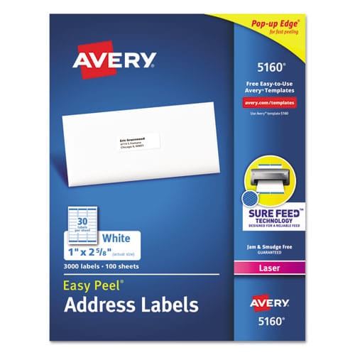 Avery Easy Peel White Address Labels W/ Sure Feed Technology Inkjet Printers 0.5 X 1.75 White 80/sheet 25 Sheets/pack - Office - Avery®