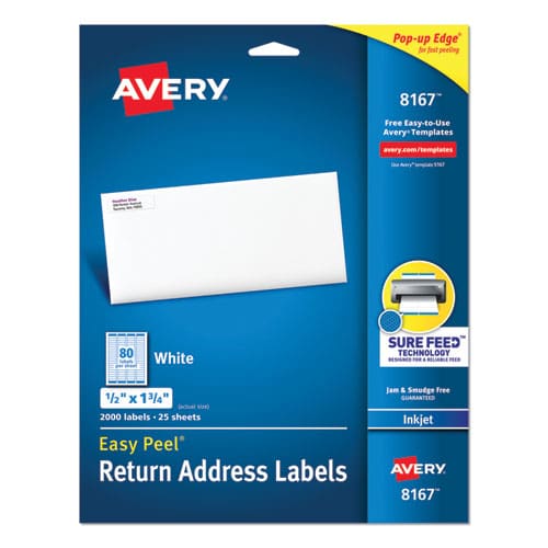 Avery Easy Peel White Address Labels W/ Sure Feed Technology Inkjet Printers 0.5 X 1.75 White 80/sheet 25 Sheets/pack - Office - Avery®