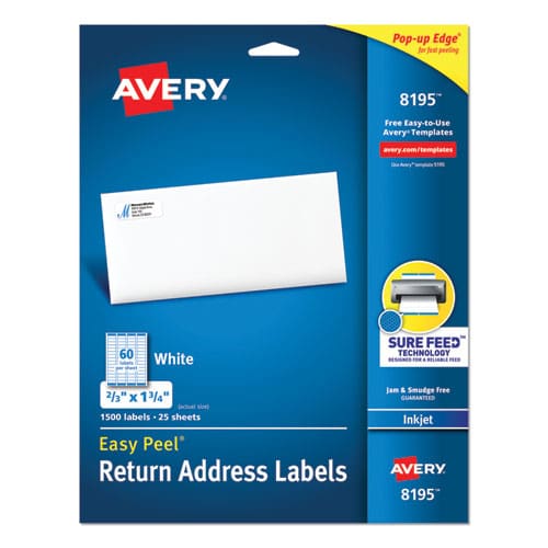 Avery Easy Peel White Address Labels W/ Sure Feed Technology Inkjet Printers 0.66 X 1.75 White 60/sheet 25 Sheets/pack - Office - Avery®