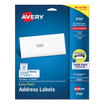 Avery Easy Peel White Address Labels W/ Sure Feed Technology Inkjet Printers 1 X 2.63 White 30/sheet 25 Sheets/pack - Office - Avery®