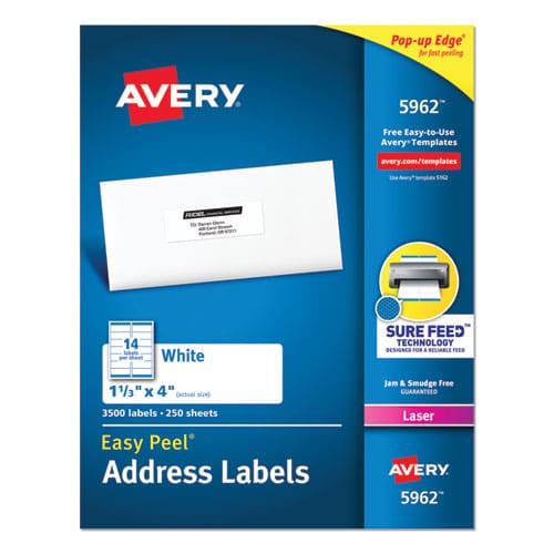 Avery Easy Peel White Address Labels W/ Sure Feed Technology Laser Printers 1.33 X 4 White 14/sheet 250 Sheets/box - Office - Avery®