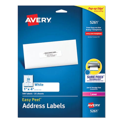 Avery Easy Peel White Address Labels W/ Sure Feed Technology Laser Printers 1 X 4 White 20/sheet 25 Sheets/pack - Office - Avery®