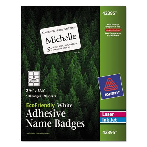 Avery Ecofriendly Adhesive Name Badge Labels 3.38 X 2.33 White 160/box - School Supplies - Avery®