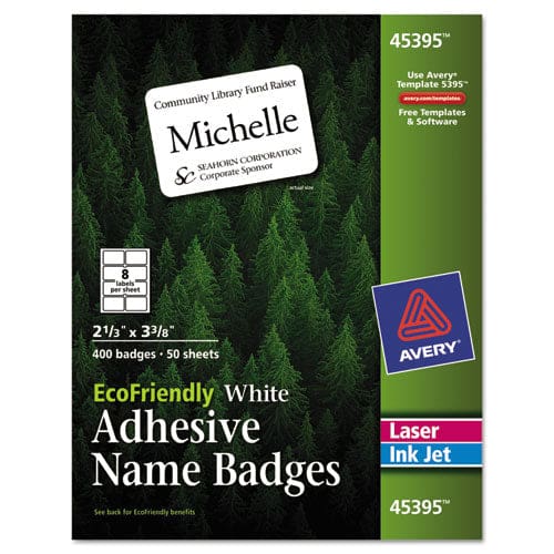 Avery Ecofriendly Adhesive Name Badge Labels 3.38 X 2.33 White 400/box - School Supplies - Avery®