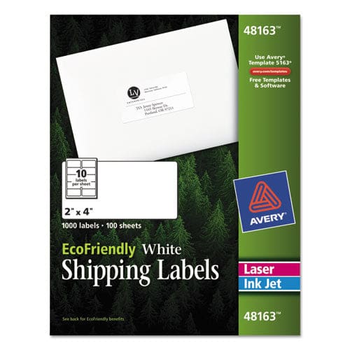Avery Ecofriendly Mailing Labels Inkjet/laser Printers 2 X 4 White 10/sheet 100 Sheets/pack - Office - Avery®