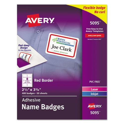 Avery Flexible Adhesive Name Badge Labels 3.38 X 2.33 White/red Border 400/box - School Supplies - Avery®