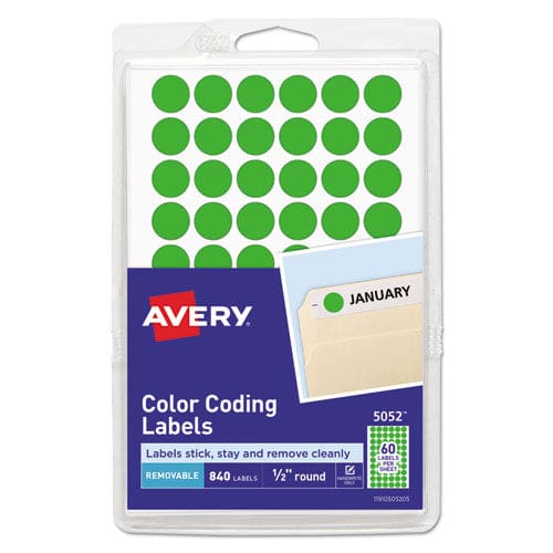 Avery Handwrite Only Self-adhesive Removable Round Color-coding Labels 0.5 Dia Neon Green 60/sheet 14 Sheets/pack (5052) - Office - Avery®