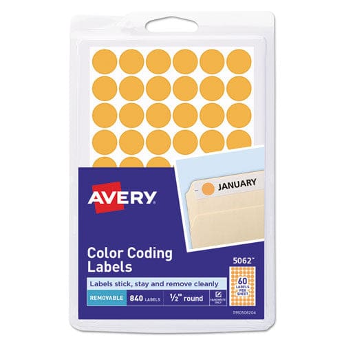 Avery Handwrite Only Self-adhesive Removable Round Color-coding Labels 0.5 Dia Neon Orange 60/sheet 14 Sheets/pack (5062) - Office - Avery®