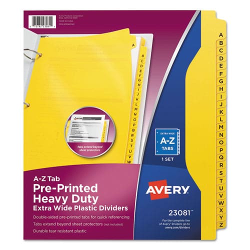 Avery Heavy-duty Preprinted Plastic Tab Dividers 26-tab A To Z 11 X 9 Yellow 1 Set - Office - Avery®