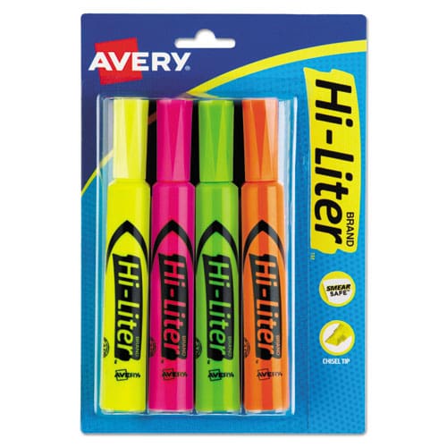 Avery Hi-liter Desk-style Highlighters Assorted Ink Colors Chisel Tip Assorted Barrel Colors 4/set - School Supplies - Avery®