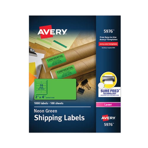 Avery High-visibility Permanent Laser Id Labels 2 X 4 Neon Green 1000/box - Office - Avery®