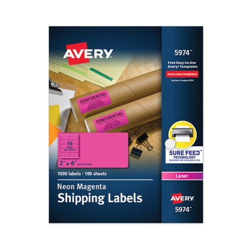 Avery High-visibility Permanent Laser Id Labels 2 X 4 Neon Magenta 1000/box - Office - Avery®