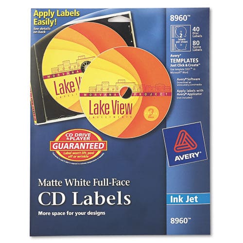 Avery Inkjet Full-face Cd Labels Matte White 40/pack - Technology - Avery®